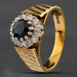 Pre-Owned Vintage 18ct Yellow Gold Sapphire & Single Cut Diamond Cluster Ring 41481431 Pre-Owned Vintage 18ct Yellow Gold Sapphire & Single Cut Diamond Cluster Ring 41481431