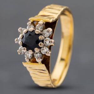Pre-Owned Vintage 18ct Yellow Gold Sapphire & Single Cut Diamond Patterned Shoulders Flower Cluster Ring 41481595 Pre-Owned Vintage 18ct Yellow Gold Sapphire & Single Cut Diamond Patterned Shoulders Flower Cluster Ring 41481595