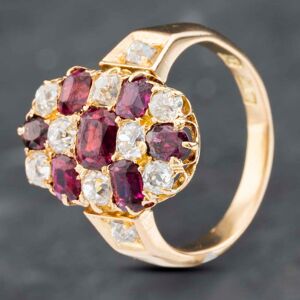 Pre-Owned Vintage 18ct Yellow Gold Ruby & Diamond Checkerboard Cluster Ring 41481753 Pre-Owned Vintage 18ct Yellow Gold Ruby & Diamond Checkerboard Cluster Ring 41481753