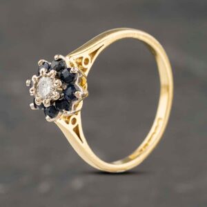 Pre-Owned 18ct Yellow Gold Sapphire & 0.12ct Brilliant Cut Diamond Round Cluster Ring 41482068 Pre-Owned 18ct Yellow Gold Sapphire & 0.12ct Brilliant Cut Diamond Round Cluster Ring 41482068