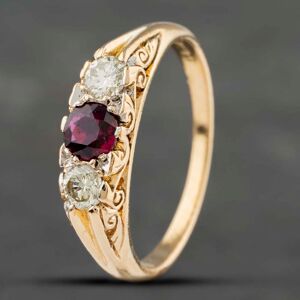 Pre-Owned Vintage 18ct Yellow Gold Ruby & 0.33ct Diamond Three Stone Ring 41482102 Pre-Owned Vintage 18ct Yellow Gold Ruby & 0.33ct Diamond Three Stone Ring 41482102