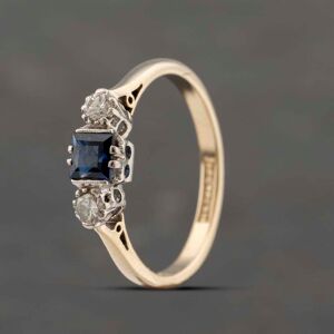 Pre-Owned 18ct Yellow Gold Sapphire & 0.12ct Diamond Three Stone Ring 41482120 Pre-Owned 18ct Yellow Gold Sapphire & 0.12ct Diamond Three Stone Ring 41482120