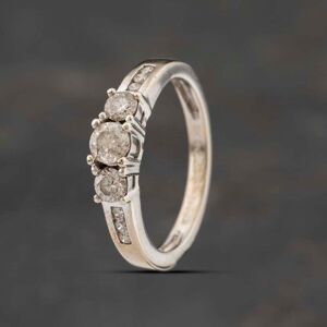 Pre-Owned 9ct White Gold 0.50ct Diamond With Diamond Set Shoulders Three Stone Ring 41482135 Pre-Owned 9ct White Gold 0.50ct Diamond With Diamond Set Shoulders Three Stone Ring 41482135