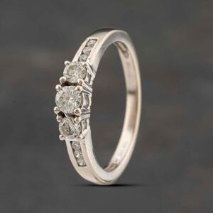Pre-Owned 9ct White Gold 0.33ct Diamond With Diamond Set Shoulders Three Stone Ring 41482136 Pre-Owned 9ct White Gold 0.33ct Diamond With Diamond Set Shoulders Three Stone Ring 41482136