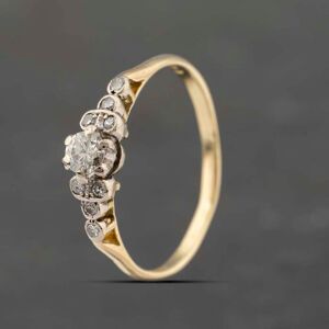 Pre-Owned Vintage 18ct Yellow Gold 0.28ct Brilliant Cut Diamond Shoulder Set Solitaire Ring 41482179 Pre-Owned Vintage 18ct Yellow Gold 0.28ct Brilliant Cut Diamond Shoulder Set Solitaire Ring 41482179