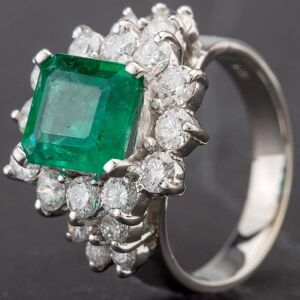 Pre-Owned 18ct White Gold Square 3.00ct Emerald & 1.50ct Diamond Cluster Ring 4312040 Pre-Owned 18ct White Gold Square 3.00ct Emerald & 1.50ct Diamond Cluster Ring 4312040