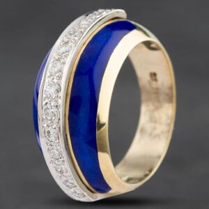 Pre-Owned 9ct Two Colour Gold 0.25ct Brilliant Cut Diamond & Blue Enamel Graduated Dress Ring 4312355 Pre-Owned 9ct Two Colour Gold 0.25ct Brilliant Cut Diamond & Blue Enamel Graduated Dress Ring 4312355
