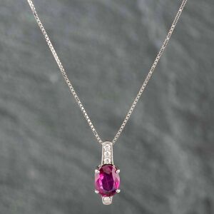 Pre-Owned Platinum Ruby & Brilliant Cut Diamond Oval Pendant & 16-18 Inch Box Chain 43141003 Pre-Owned Platinum Ruby & Brilliant Cut Diamond Oval Pendant & 16-18 Inch Box Chain 43141003