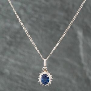Pre-Owned Platinum 1.27ct Sapphire & 0.21ct Brilliant Cut Diamond Oval Pendant & 16 Inch Curb Chain 43141017 Pre-Owned Platinum 1.27ct Sapphire & 0.21ct Brilliant Cut Diamond Oval Pendant & 16 Inch Curb Chain 43141017