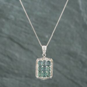 Pre-Owned 18ct White Gold 2.00ct Green Sapphire & 0.40ct Baguette Cut Diamond Oblong Pendant & 18 Inch Box Chain 43141030 Pre-Owned 18ct White Gold 2.00ct Green Sapphire & 0.40ct Baguette Cut Diamond Oblong Pendant & 18 Inch Box Chain 43141030