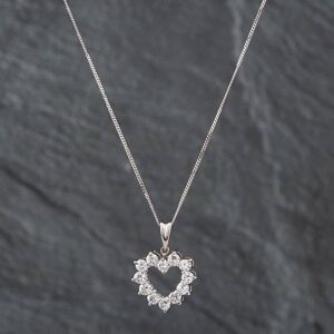 Pre-Owned Platinum 1.00ct Brilliant Cut Diamond Open Heart Pendant & 18 Inch Curb Chain 43141069 Pre-Owned Platinum 1.00ct Brilliant Cut Diamond Open Heart Pendant & 18 Inch Curb Chain 43141069
