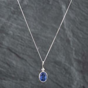 Pre-Owned Platinum 2.31ct Sapphire & Brilliant Cut Diamond Rubover Oval Setting Pendant & 18 Inch Curb Chain 43141071 Pre-Owned Platinum 2.31ct Sapphire & Brilliant Cut Diamond Rubover Oval Setting Pendant & 18 Inch Curb Chain 43141071