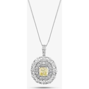 Pre-Owned Platinum Certificated 1.56ct Yellow & White Diamond Oval Cluster Pendant & 18 Inch Curb Chain 43141075 Pre-Owned Platinum Certificated 1.56ct Yellow & White Diamond Oval Cluster Pendant & 18 Inch Curb Chain 43141075