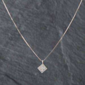 Pre-Owned 9ct White Gold Brilliant Cut Diamond Pave Square Cluster Pendant & 16 Inch Box Chain 43141087 Pre-Owned 9ct White Gold Brilliant Cut Diamond Pave Square Cluster Pendant & 16 Inch Box Chain 43141087
