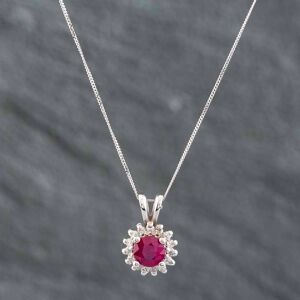 Pre-Owned 14ct White Gold Round Cut Ruby & Brilliant Cut Diamond Pendant & 18 Inch Curb Chain 43141091 Pre-Owned 14ct White Gold Round Cut Ruby & Brilliant Cut Diamond Pendant & 18 Inch Curb Chain 43141091