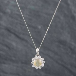 Pre-Owned Platinum Certificated 1.35ct Round Chrysoberyl Cats Eye & 0.60ct Brilliant Cut Diamond Cluster Pendant & 18 Inch Curb Chain 43141096 Pre-Owned Platinum Certificated 1.35ct Round Chrysoberyl Cats Eye & 0.60ct Brilliant Cut Diamond Cluster Pendant & 18 Inch Curb Chain 43141096