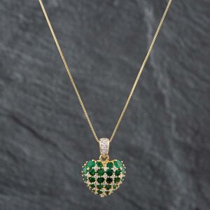 Pre-Owned 18ct Yellow Gold 2.40ct Emerald & 0.42ct Brilliant Cut Diamond Heart Pendant & 18 Inch Box Chain 43141099 Pre-Owned 18ct Yellow Gold 2.40ct Emerald & 0.42ct Brilliant Cut Diamond Heart Pendant & 18 Inch Box Chain 43141099
