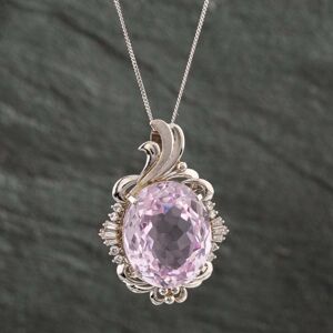 Pre-Owned Platinum Certificated 22.97ct Kunzite & 0.38ct Diamond Oval Pendant & 18 Inch Curb Chain 43141111 Pre-Owned Platinum Certificated 22.97ct Kunzite & 0.38ct Diamond Oval Pendant & 18 Inch Curb Chain 43141111