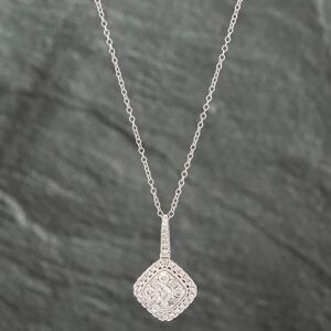 Pre-Owned 9ct White Gold 1.00ct Brilliant Cut Diamond Square Shaped Cluster Pendant & 18 Inch Trace Chain 43141163 Pre-Owned 9ct White Gold 1.00ct Brilliant Cut Diamond Square Shaped Cluster Pendant & 18 Inch Trace Chain 43141163