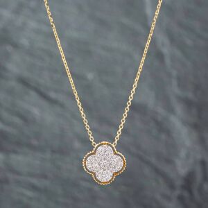 Pre-Owned 14ct Two Colour Gold Brilliant Cut Diamond Pave Pendant & 16-18 Inch Trace Chain 43141172 Pre-Owned 14ct Two Colour Gold Brilliant Cut Diamond Pave Pendant & 16-18 Inch Trace Chain 43141172