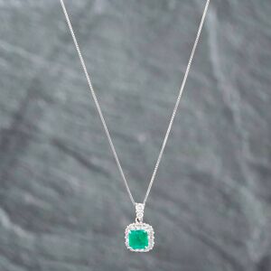 Pre-Owned Platinum 0.81ct Cushion Cut Emerald & 0.29ct Brilliant Cut Diamond Pendant & 16-18 Inch Box Chain 43141177 Pre-Owned Platinum 0.81ct Cushion Cut Emerald & 0.29ct Brilliant Cut Diamond Pendant & 16-18 Inch Box Chain 43141177