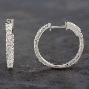 Pre-Owned 14ct White Gold 0.90ct Brilliant Cut Diamond Hoop Earrings 43170126 Pre-Owned 14ct White Gold 0.90ct Brilliant Cut Diamond Hoop Earrings 43170126