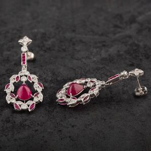 Pre-Owned 14ct White Gold Cabochon Cut Ruby & Brilliant Cut Diamond Openwork Fancy Dropper Earrings 4317058 Pre-Owned 14ct White Gold Cabochon Cut Ruby & Brilliant Cut Diamond Openwork Fancy Dropper Earrings 4317058