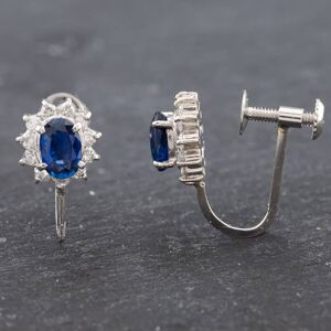 Pre-Owned Platinum Oval Cut Sapphire & Brilliant Cut Diamond Screw Fittings 8mm Stud Earrings 43171112 Pre-Owned Platinum Oval Cut Sapphire & Brilliant Cut Diamond Screw Fittings 8mm Stud Earrings 43171112