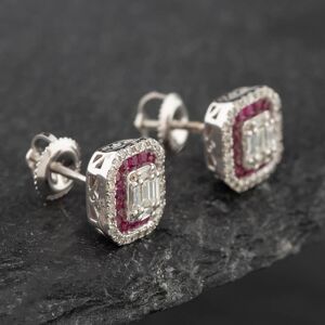 Pre-Owned 14ct White Gold 0.40ct Ruby & 0.50ct Diamond Oblong Stud Earrings 43171163 Pre-Owned 14ct White Gold 0.40ct Ruby & 0.50ct Diamond Oblong Stud Earrings 43171163