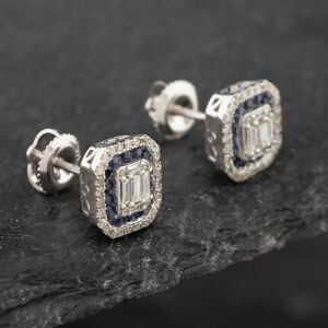 Pre-Owned 14ct White Gold 0.40ct Sapphire & 0.50ct Diamond Oblong Stud Earrings 43171164 Pre-Owned 14ct White Gold 0.40ct Sapphire & 0.50ct Diamond Oblong Stud Earrings 43171164