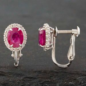 Pre-Owned 18ct White Gold Ruby & 0.36ct Brilliant Cut Diamond Oval Cluster Screw Fitting 9mm Stud Earrings 43171186 Pre-Owned 18ct White Gold Ruby & 0.36ct Brilliant Cut Diamond Oval Cluster Screw Fitting 9mm Stud Earrings 43171186