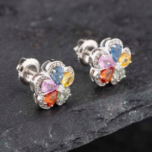 Pre-Owned 14ct White Gold 1.80ct Sapphire & 0.20ct Diamond Flower Stud Earrings 43171211 Pre-Owned 14ct White Gold 1.80ct Sapphire & 0.20ct Diamond Flower Stud Earrings 43171211