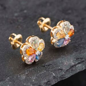 Pre-Owned 14ct Yellow Gold 1.80ct Sapphire & 0.20ct Diamond Flower Stud Earrings 43171212 Pre-Owned 14ct Yellow Gold 1.80ct Sapphire & 0.20ct Diamond Flower Stud Earrings 43171212