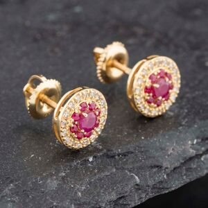 Pre-Owned 14ct Yellow Gold 0.60ct Ruby & 0.25ct Brilliant Cut Diamond Round Cluster Stud Earrings 43171222 Pre-Owned 14ct Yellow Gold 0.60ct Ruby & 0.25ct Brilliant Cut Diamond Round Cluster Stud Earrings 43171222