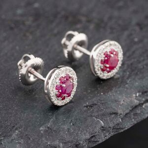 Pre-Owned 14ct White Gold 0.60ct Ruby & 0.25ct Brilliant Cut Diamond Round Cluster Stud Earrings 43171224 Pre-Owned 14ct White Gold 0.60ct Ruby & 0.25ct Brilliant Cut Diamond Round Cluster Stud Earrings 43171224