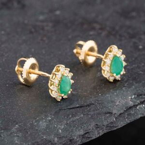 Pre-Owned 14ct Yellow Gold 0.70ct Emerald & 0.30ct Brilliant Cut Diamond Teardrop 8mm Stud Earrings 43171226 Pre-Owned 14ct Yellow Gold 0.70ct Emerald & 0.30ct Brilliant Cut Diamond Teardrop 8mm Stud Earrings 43171226