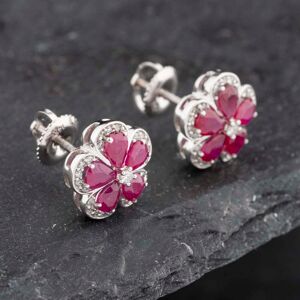 Pre-Owned 14ct White Gold 1.80ct Ruby & 0.20ct Brilliant Cut Diamond Flower Cluster Stud Earrings 43171227 Pre-Owned 14ct White Gold 1.80ct Ruby & 0.20ct Brilliant Cut Diamond Flower Cluster Stud Earrings 43171227