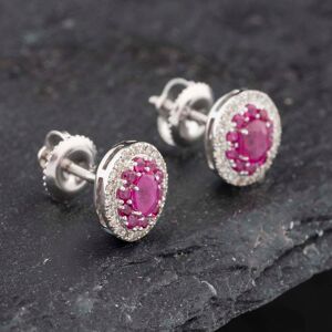 Pre-Owned 14ct White Gold 0.70ct Ruby & 0.25ct Diamond Oval 9mm Stud Earrings 43171229 Pre-Owned 14ct White Gold 0.70ct Ruby & 0.25ct Diamond Oval 9mm Stud Earrings 43171229