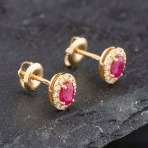 Pre-Owned 14ct Yellow Gold 0.60ct Ruby & 0.25ct Diamond Oval Cluster 7mm Stud Earrings 43171231 Pre-Owned 14ct Yellow Gold 0.60ct Ruby & 0.25ct Diamond Oval Cluster 7mm Stud Earrings 43171231