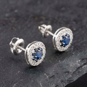 Pre-Owned 14ct White Gold 0.60ct Sapphire & 0.25ct Diamond Round Cluster Stud Earrings 43171232 Pre-Owned 14ct White Gold 0.60ct Sapphire & 0.25ct Diamond Round Cluster Stud Earrings 43171232
