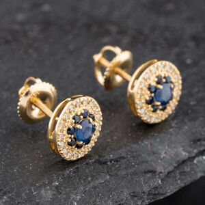 Pre-Owned 14ct Yellow Gold 0.70ct Sapphire & 0.25ct Diamond Round Cluster Stud Earrings 43171233 Pre-Owned 14ct Yellow Gold 0.70ct Sapphire & 0.25ct Diamond Round Cluster Stud Earrings 43171233