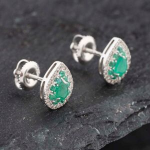 Pre-Owned 14ct White Gold 0.75ct Emerald & 0.20ct Brilliant Cut Diamond Teardrop 10mm Stud Earrings 43171234 Pre-Owned 14ct White Gold 0.75ct Emerald & 0.20ct Brilliant Cut Diamond Teardrop 10mm Stud Earrings 43171234