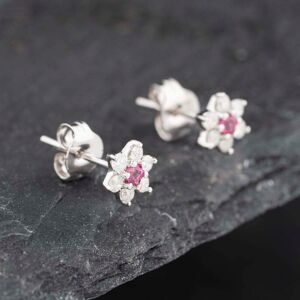 Pre-Owned 9ct White Gold Ruby & 0.24ct Diamond Flower Cluster Stud Earrings 43171240 Pre-Owned 9ct White Gold Ruby & 0.24ct Diamond Flower Cluster Stud Earrings 43171240