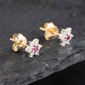 Pre-Owned 9ct Yellow Gold Ruby & 0.24ct Diamond Flower Cluster Stud Earrings 43171252 Pre-Owned 9ct Yellow Gold Ruby & 0.24ct Diamond Flower Cluster Stud Earrings 43171252