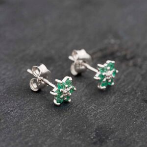 Pre-Owned 9ct White Gold 0.28ct Emerald & Diamond Flower Cluster Stud Earrings 43171287 Pre-Owned 9ct White Gold 0.28ct Emerald & Diamond Flower Cluster Stud Earrings 43171287