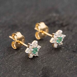 Pre-Owned 9ct Yellow Gold 0.06ct Emerald & 0.24ct Diamond Flower Cluster Stud Earrings 43171300 Pre-Owned 9ct Yellow Gold 0.06ct Emerald & 0.24ct Diamond Flower Cluster Stud Earrings 43171300