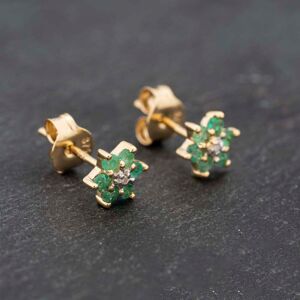 Pre-Owned 9ct Yellow Gold 0.28ct Emerald & Diamond Flower Cluster Stud Earrings 43171302 Pre-Owned 9ct Yellow Gold 0.28ct Emerald & Diamond Flower Cluster Stud Earrings 43171302