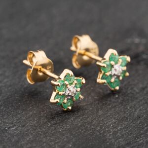 Pre-Owned 9ct Yellow Gold 0.30ct Emerald & Diamond Flower Cluster Stud Earrings 43171312 Pre-Owned 9ct Yellow Gold 0.30ct Emerald & Diamond Flower Cluster Stud Earrings 43171312