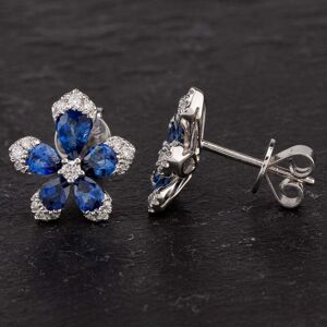 Pre-Owned 14ct White Gold 2.14ct Sapphire & 0.30ct Diamond Flower Stud Earrings 4317287 Pre-Owned 14ct White Gold 2.14ct Sapphire & 0.30ct Diamond Flower Stud Earrings 4317287