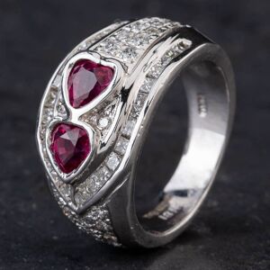 Pre-Owned 18ct White Gold 1.45ct Ruby & 0.61ct Diamond Double Heart Design Pave Set Fancy Ring 4335003 Pre-Owned 18ct White Gold 1.45ct Ruby & 0.61ct Diamond Double Heart Design Pave Set Fancy Ring 4335003
